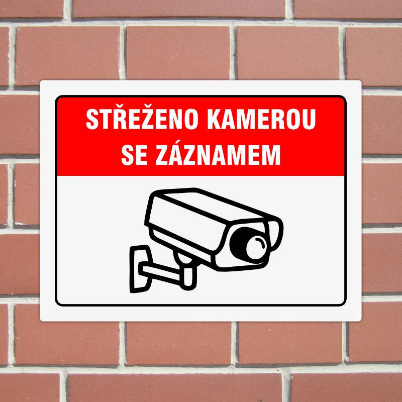 Cedulka "Střeženo kamerou" Velikost A5, bílá, var 4
